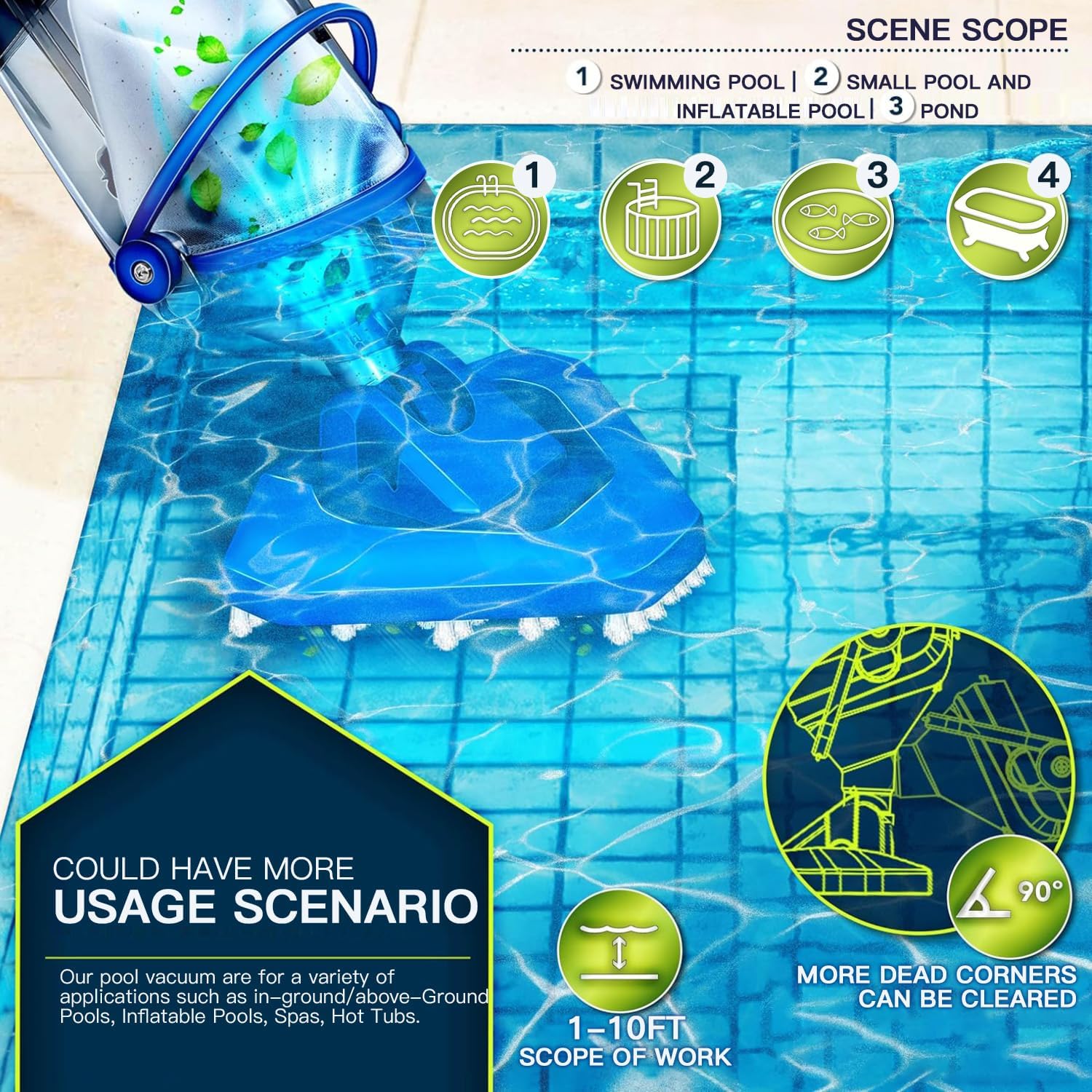 LANCHEZ vacuum in pool demonstrating cordless convenient use