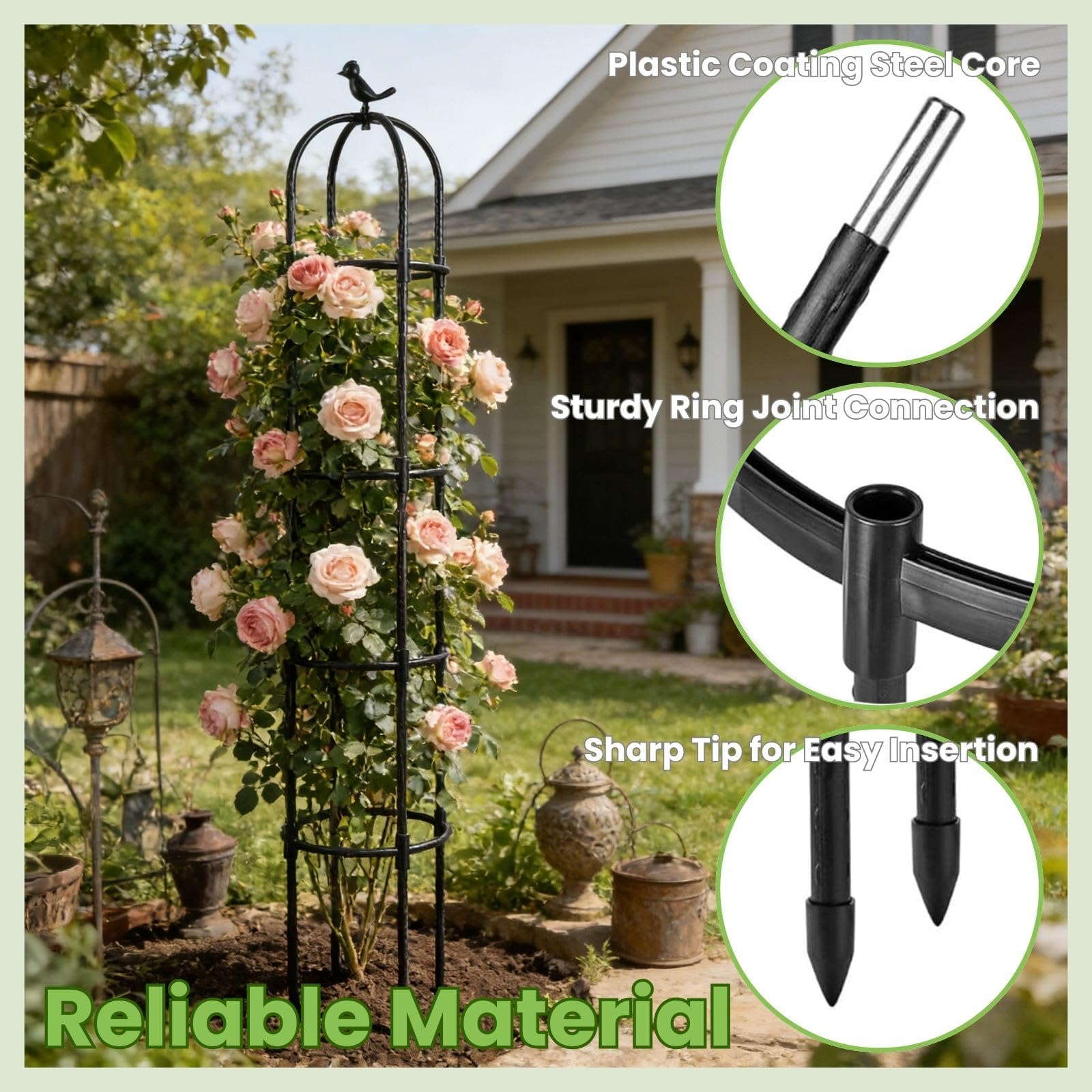 Lancisism obelisk in pot lifestyle image showing space-saving vertical support