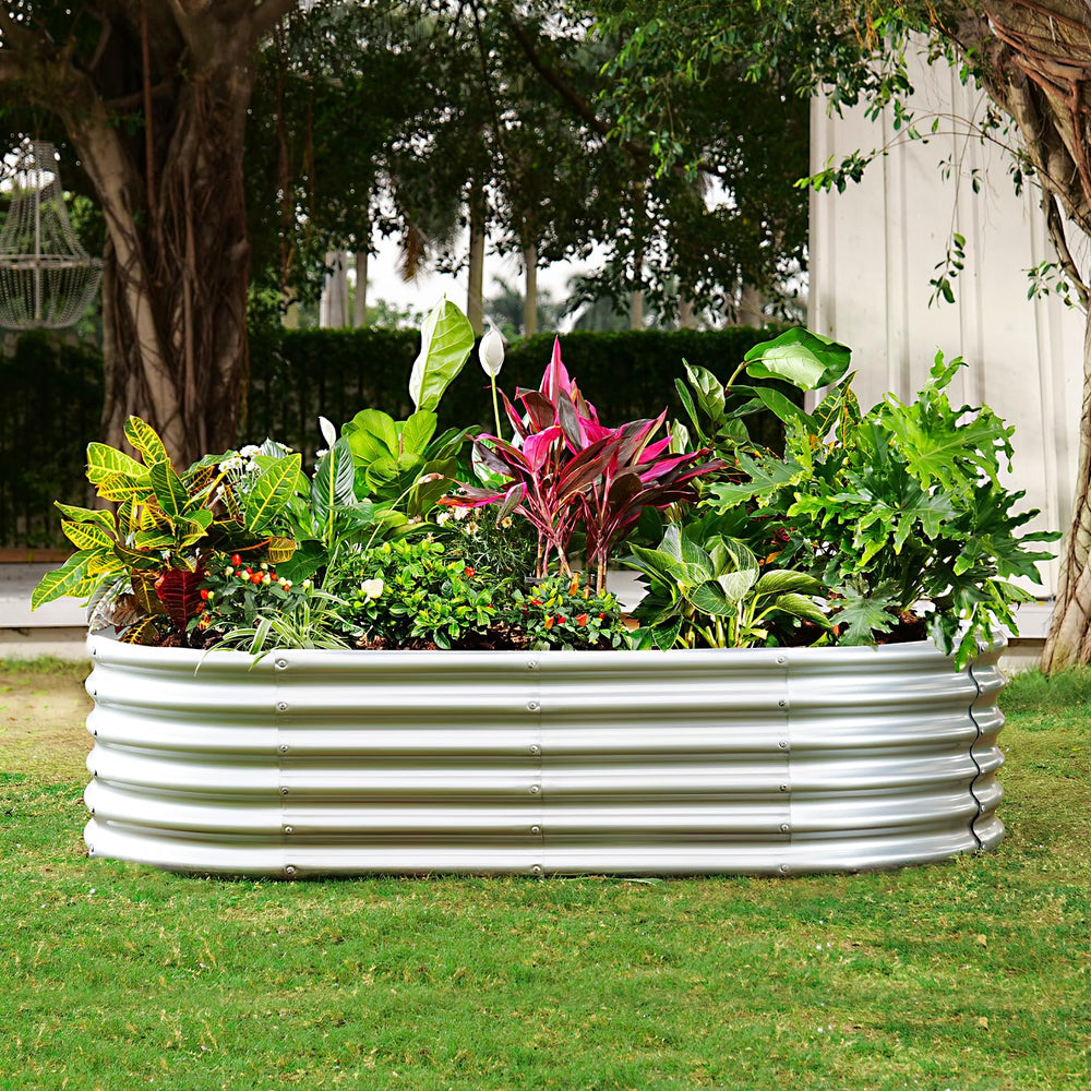 Land Guard assembled bed beside ruler showing dimensions and planting capacity benefit