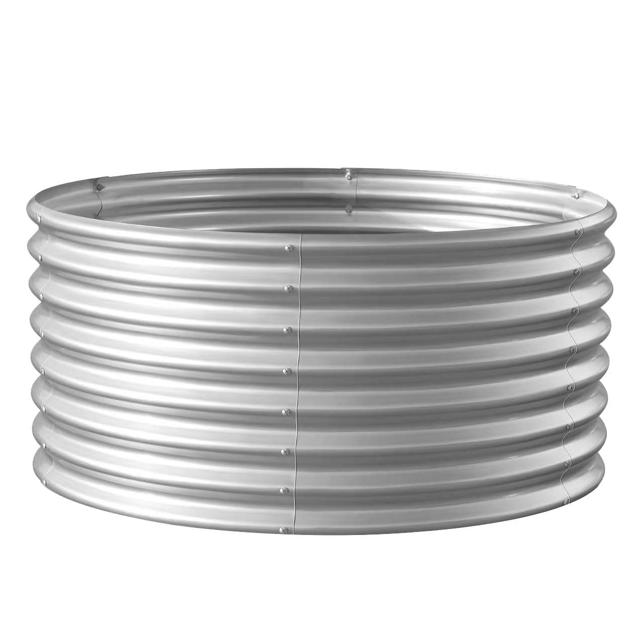 Land Guard front view of assembled galvanized bed showing sturdy structure and neat edges