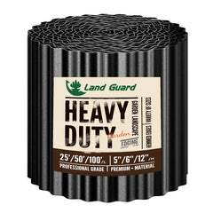 Land Guard front view showing full 25-foot black edging and neat packaged length