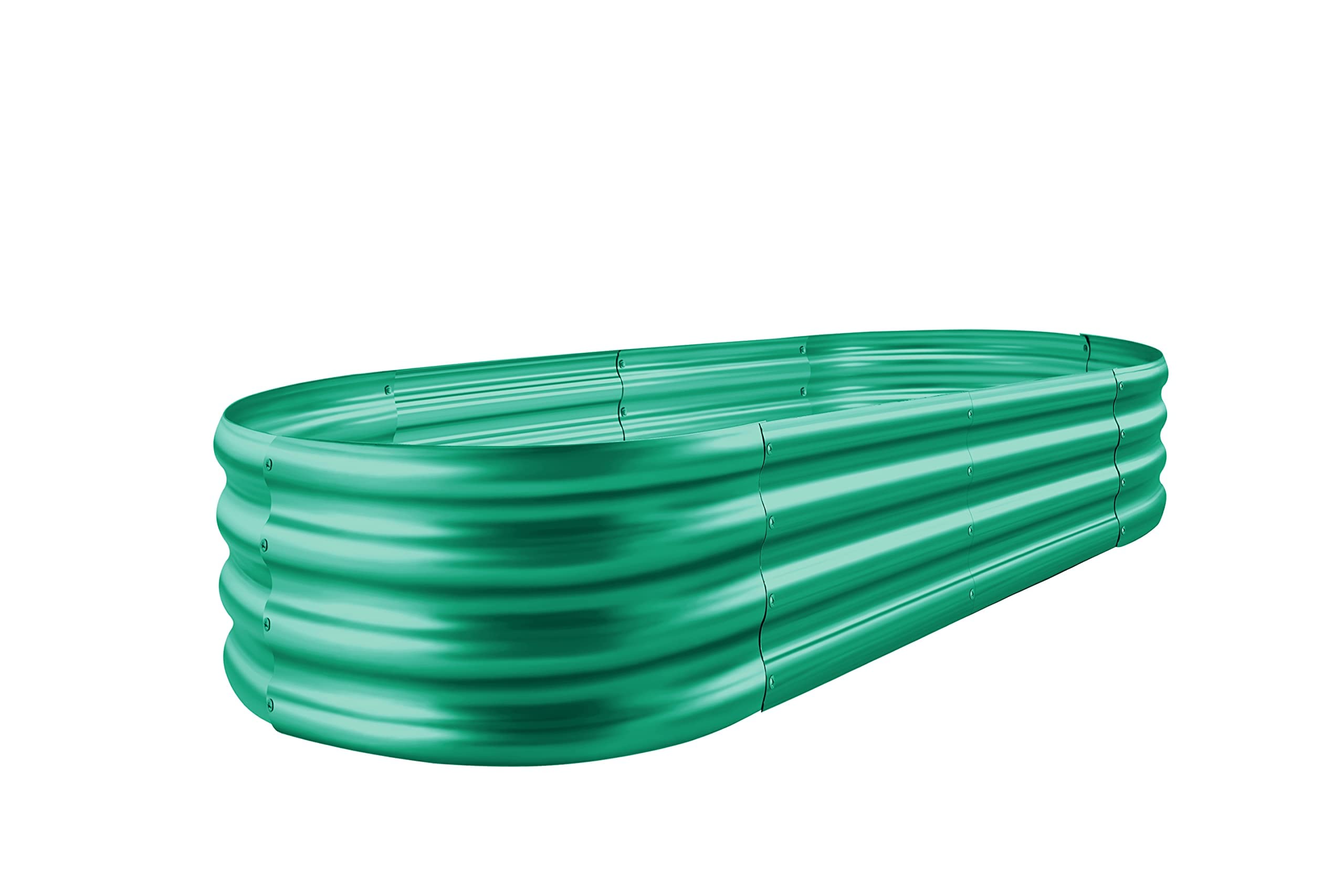 Land Guard front view of assembled galvanized raised garden bed shows durable oval planter and neat finish