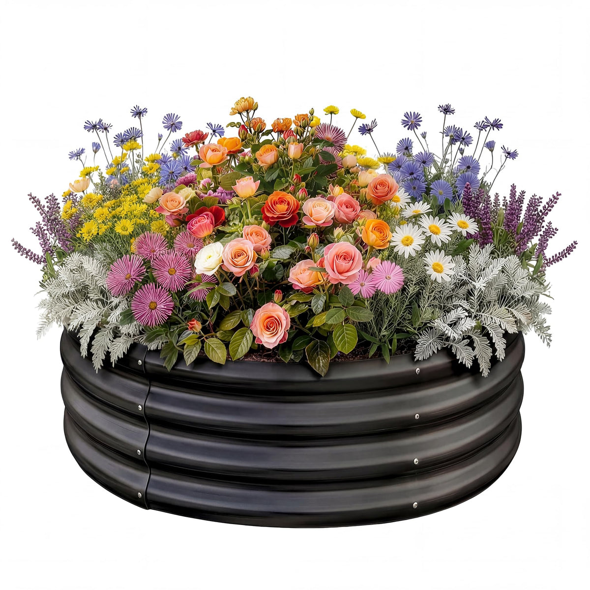 Land Guard front view of galvanized round bed showing durable containment