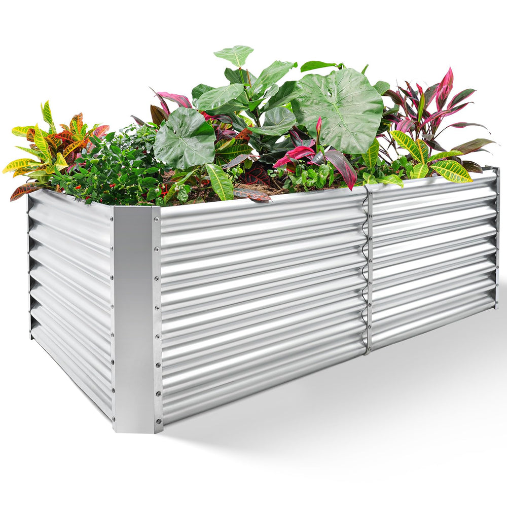 Land Guard front view of assembled galvanized raised bed showing durable shape and depth