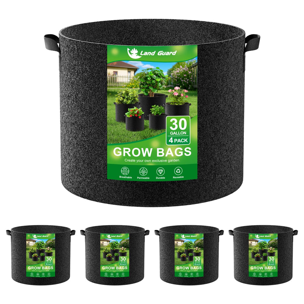 Land Guard front view of 4-pack grow bags showing product and box for quick identification
