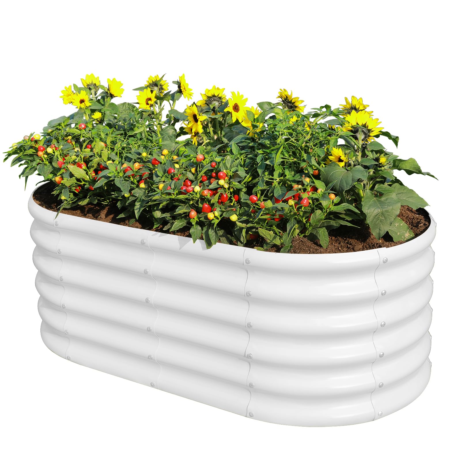Land Guard front view pearl white raised bed showing clean profile and durable finish