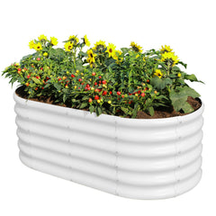 Land Guard front view pearl white raised bed showing clean profile and durable finish