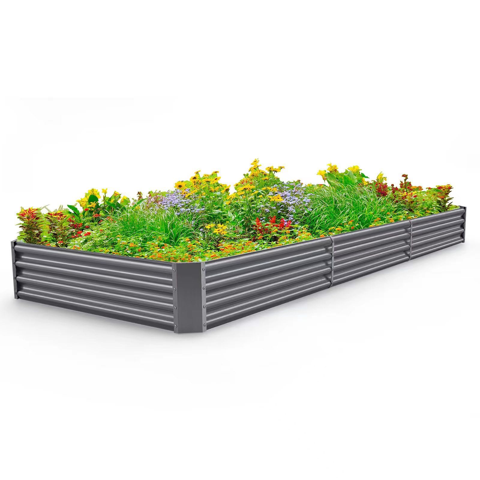 Land Guard galvanized raised bed front view showing durable finish and easy assembly