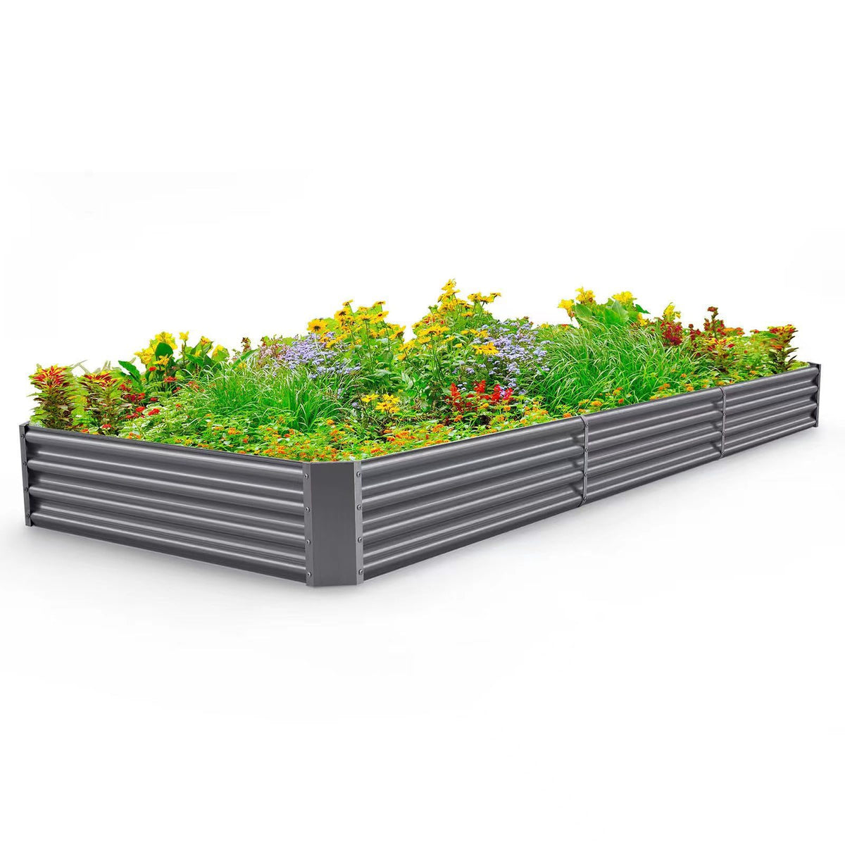 Land Guard galvanized raised bed front view showing durable finish and easy assembly
