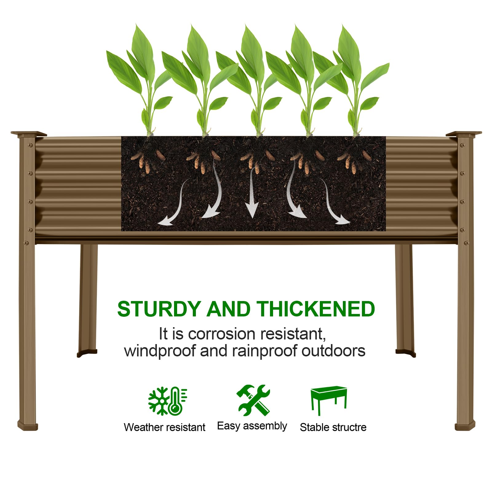 Land Guard planter filled with soil and vegetables demonstrating productive planting space