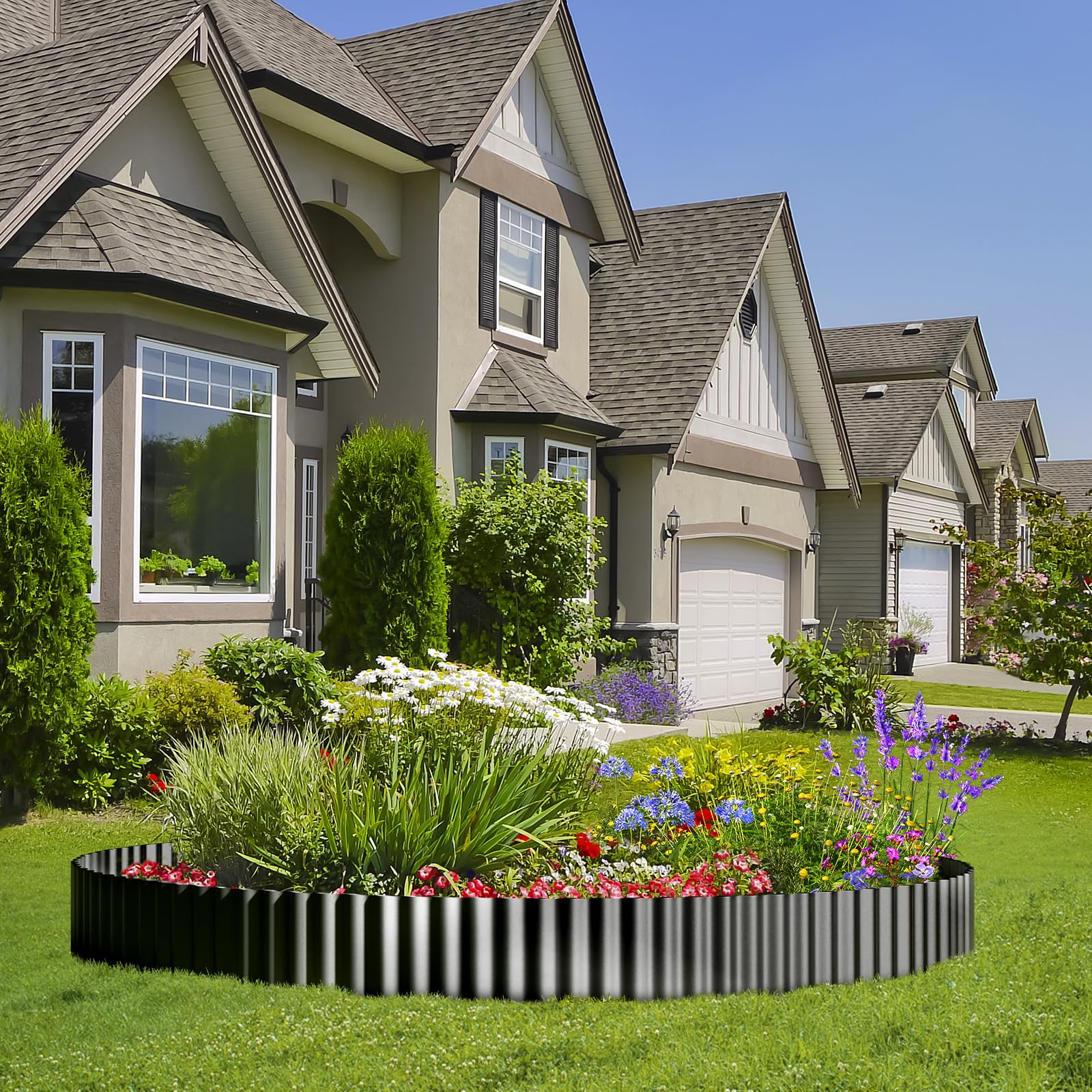Land Guard in landscape setting with pavers showing mulch containment benefit