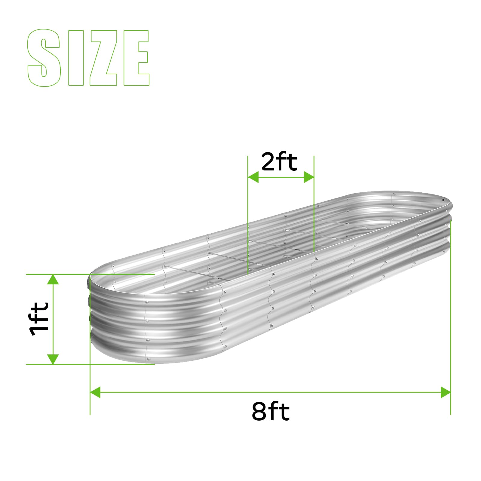 Land Guard side profile of oval metal bed highlighting depth and elongated planting space