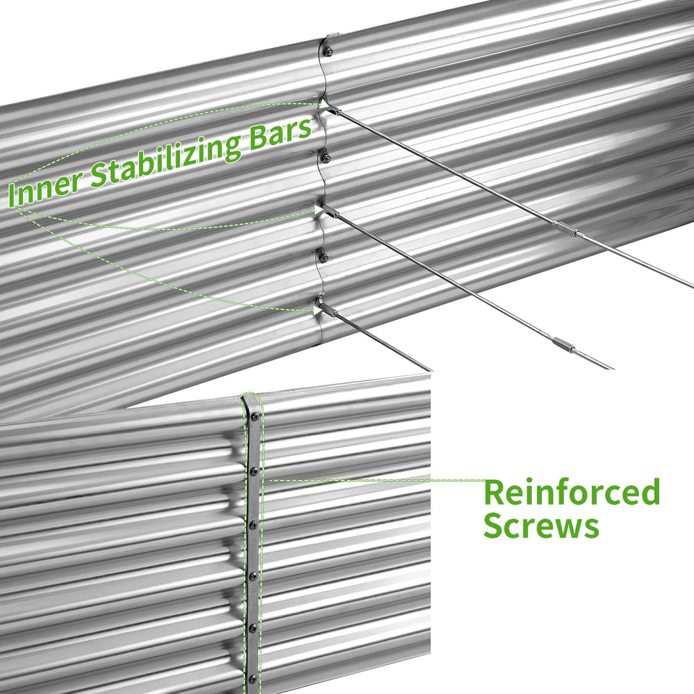 Land Guard size comparison with garden tools showing ample 8x4 foot footprint