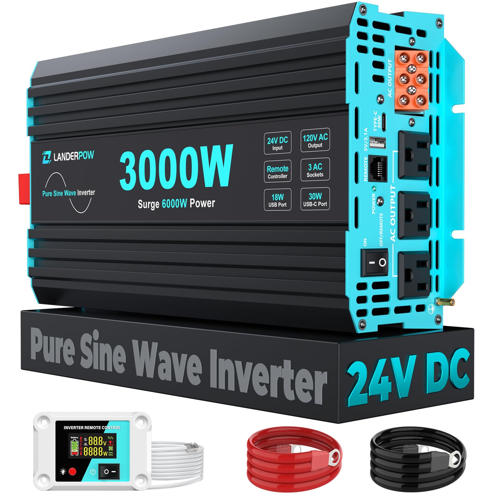 LANDERPOW front panel showing outlets and controls for convenient power access