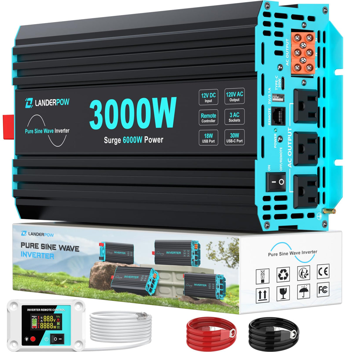 LANDERPOW front panel showing outlets and controls for convenient power access