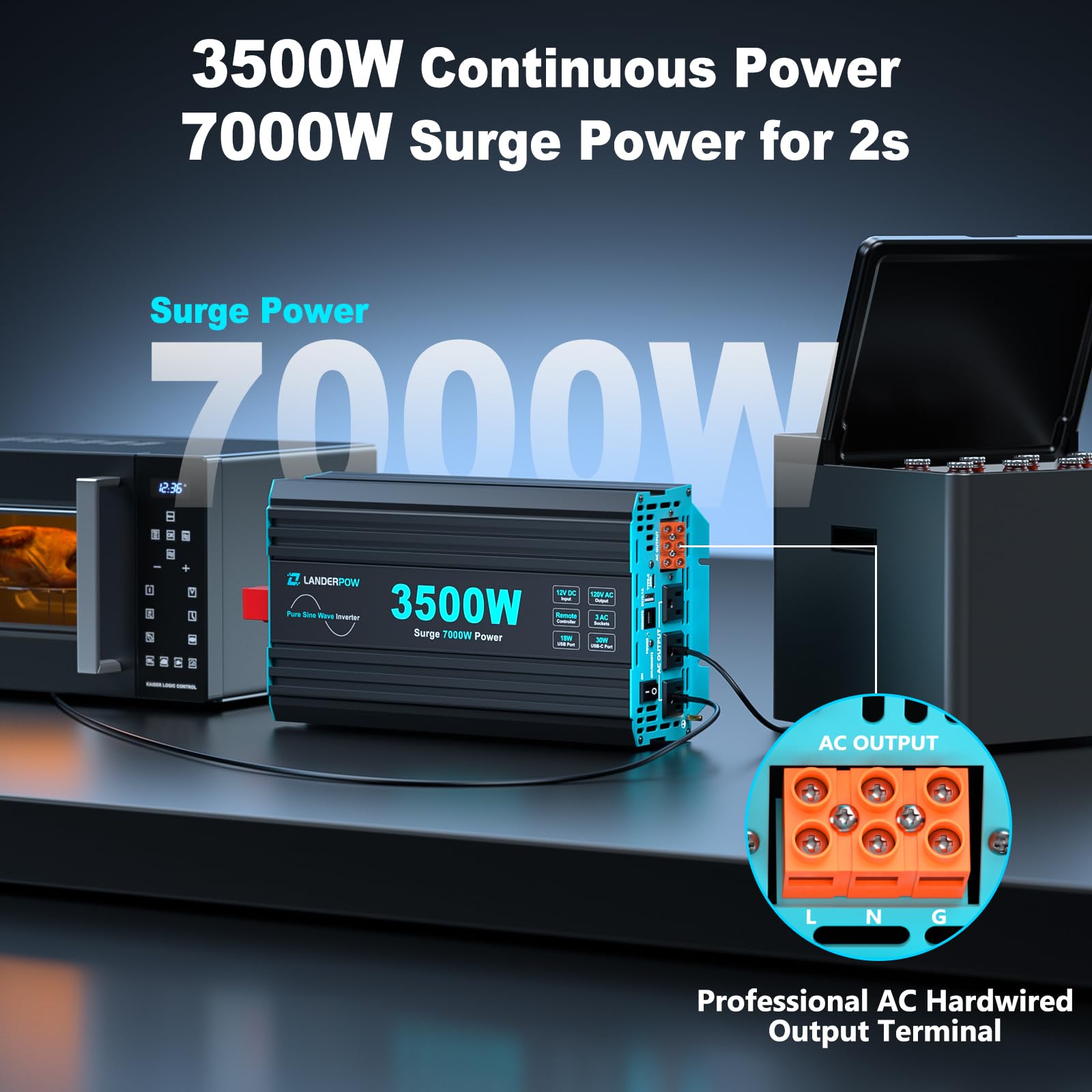 LANDERPOW remote LED display showing battery level and error codes for monitoring