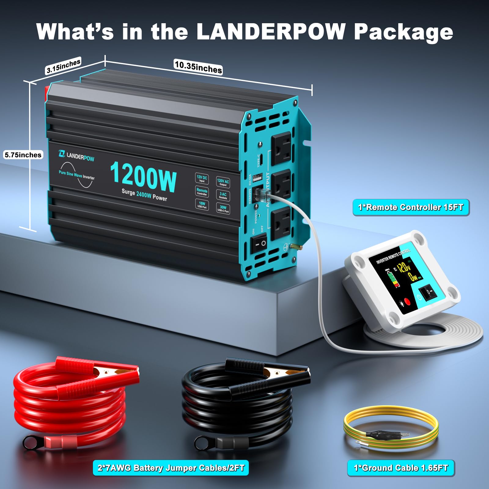 LANDERPOW next to ruler showing compact size for easy installation