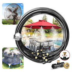 LANDGARDEN front view of pre-assembled misting kit showing components and benefits
