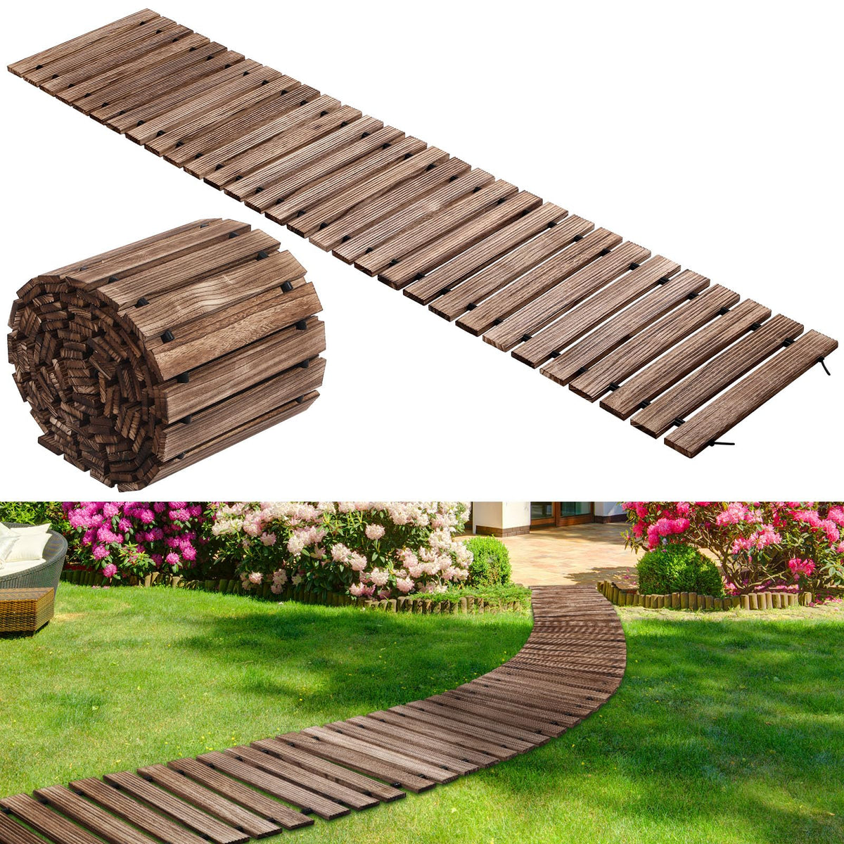 Landical front view of full 24ft cedar pathway showing neat finish and coverage