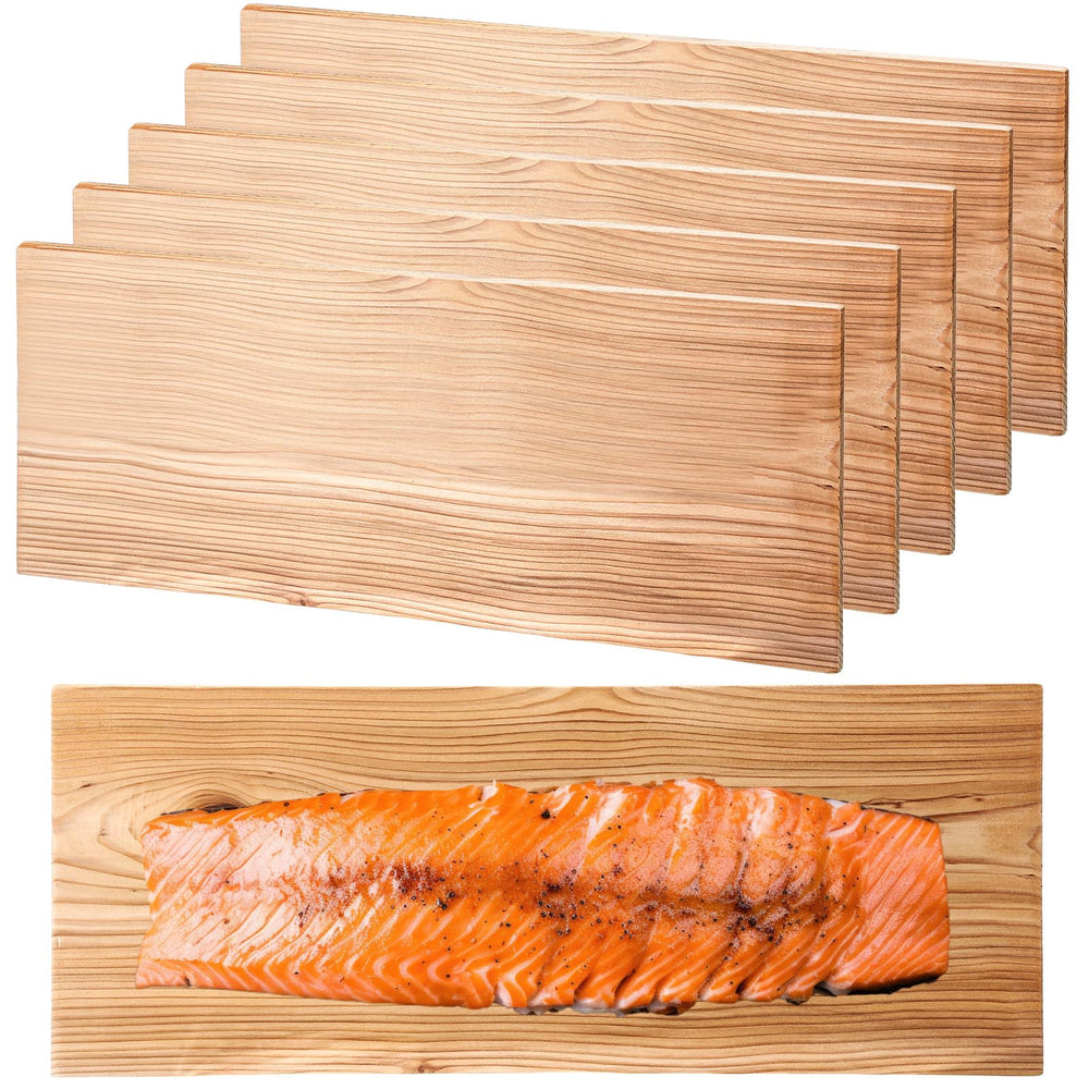 Landical front packaging of six cedar grilling planks showing quantity and size benefits