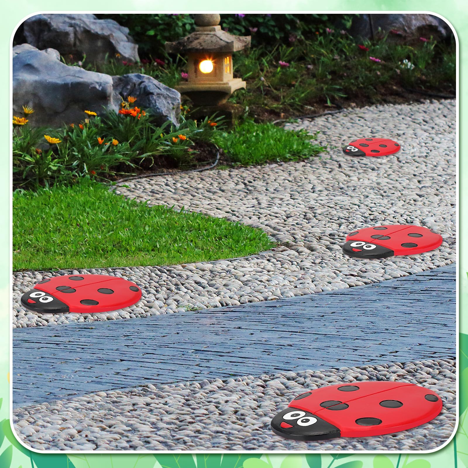 Landical stepping stones in family garden scene inspiring playful outdoor decor