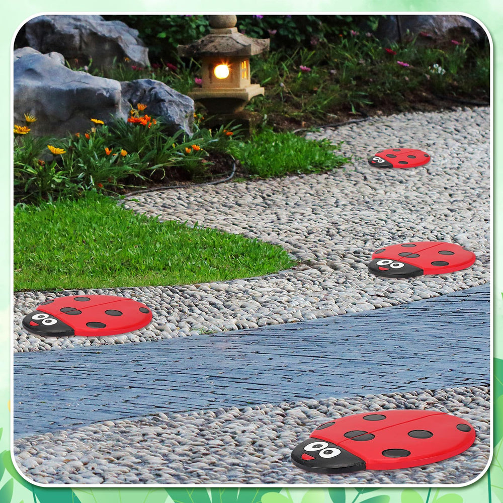 Landical stepping stones in family garden scene inspiring playful outdoor decor