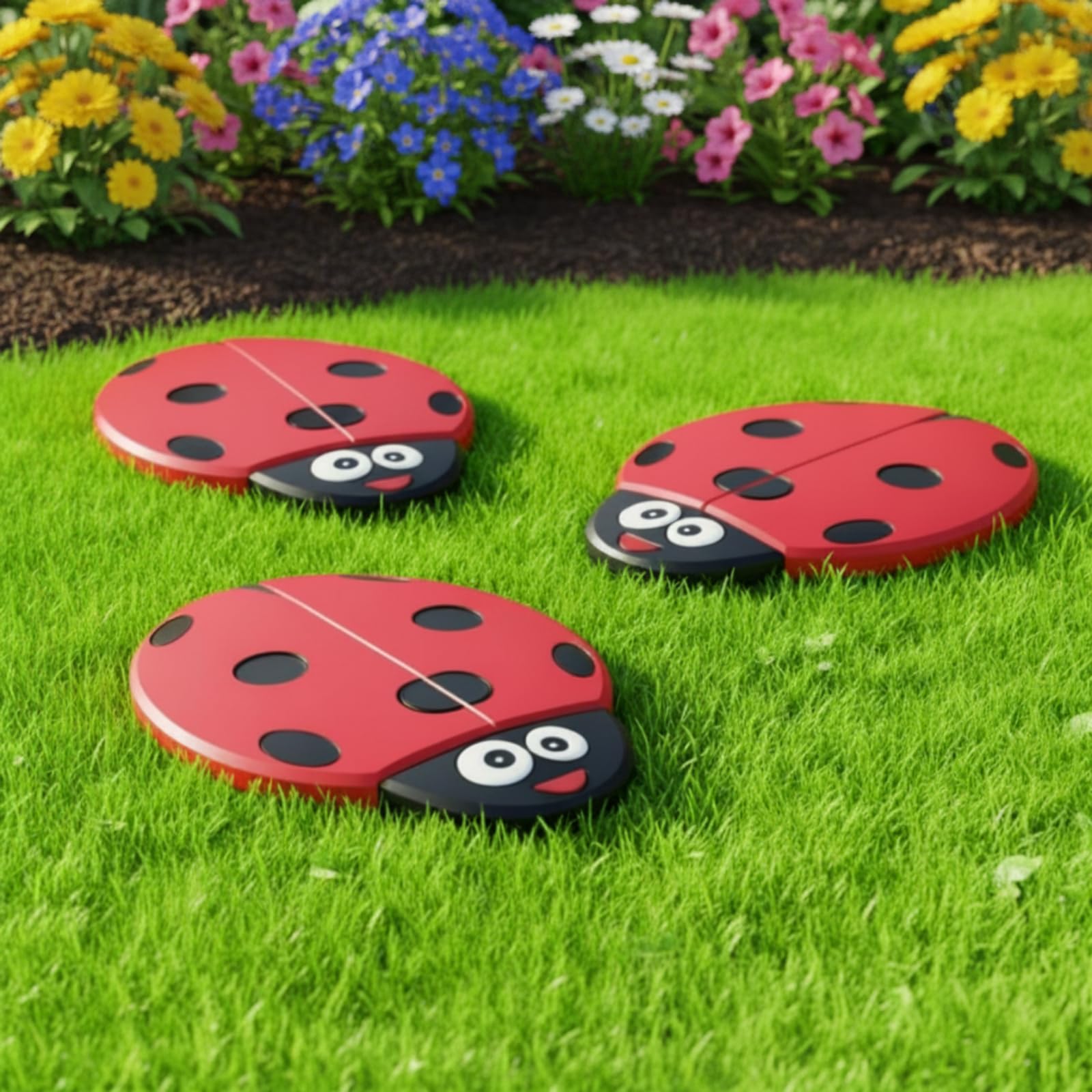 Landical ladybug stepping stones front view showing bright design and curb appeal