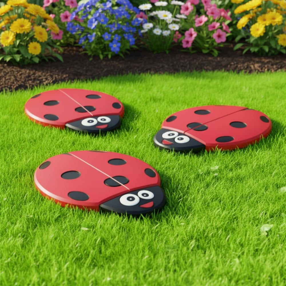 Landical ladybug stepping stones front view showing bright design and curb appeal