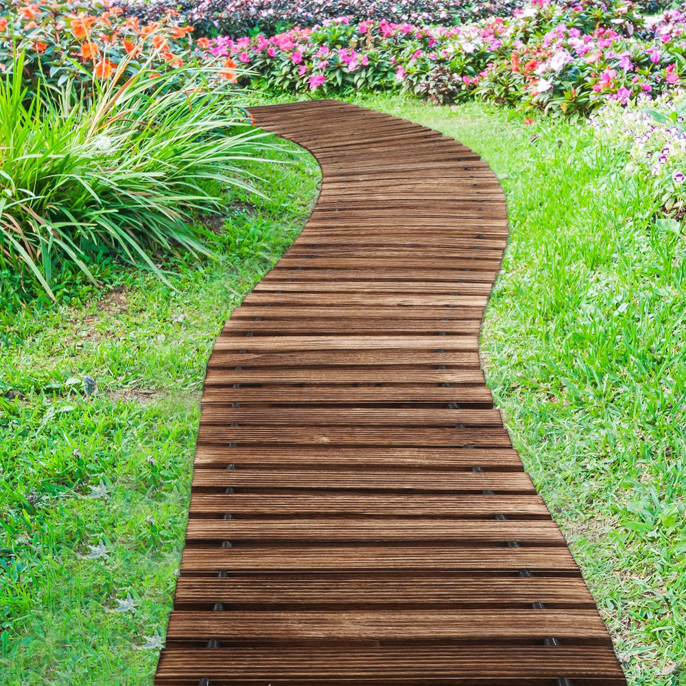 Landical pathway laid through flower beds protecting lawn and shoes