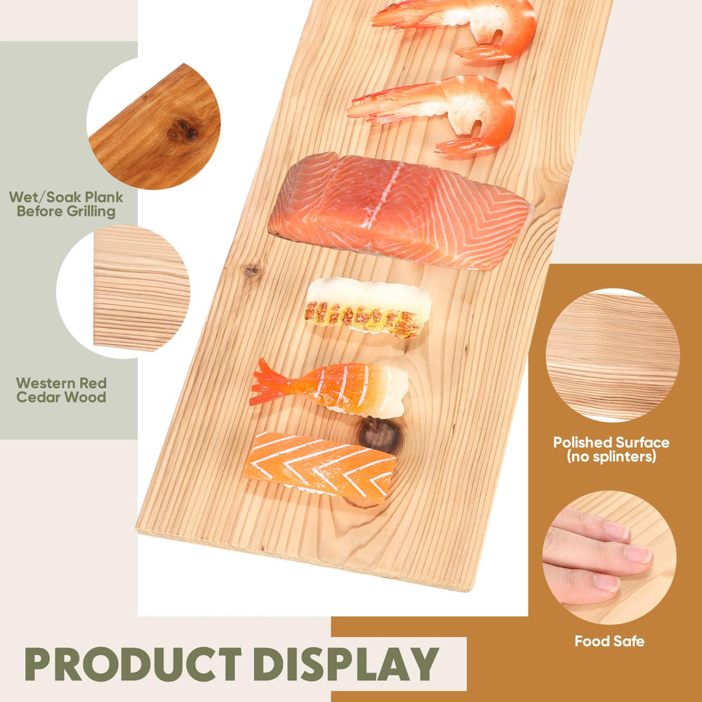 Landical cedar plank with seasoned salmon on grill showing even heat and smoke infusion