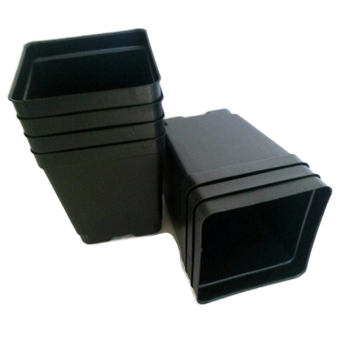 Landmark Plastics black square nursery pots front pack showing size and durable design