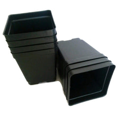 Landmark Plastics black square nursery pots front pack showing size and durable design