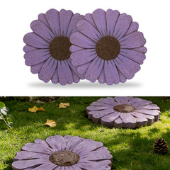 Landoraloria daisy stepping stone front view showing decorative purple daisy and stable base