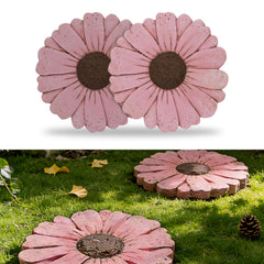 Landoraloria front view of two pink daisy cement stepping stones showing design and stability