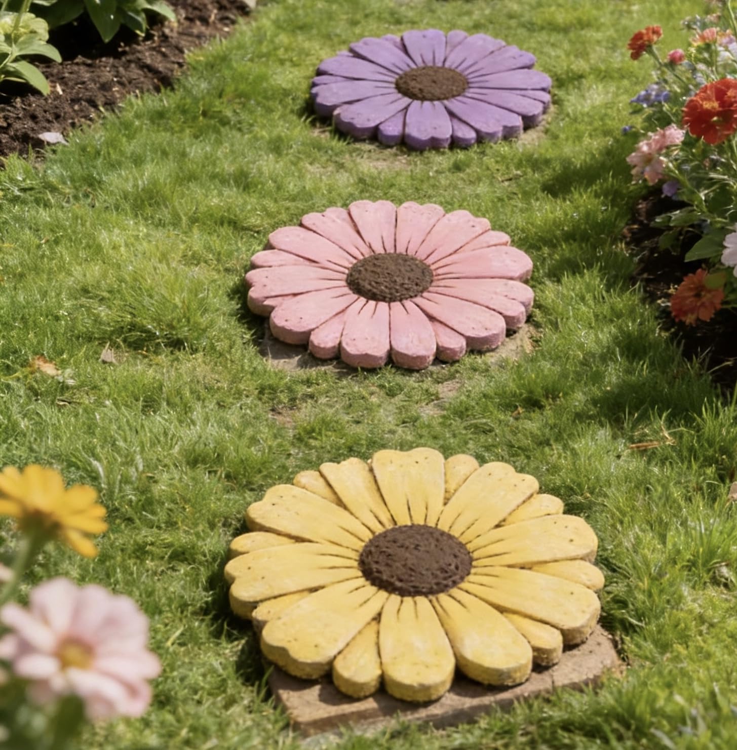 Landoraloria stepping stone in lawn illustrating practical pathway use and durability