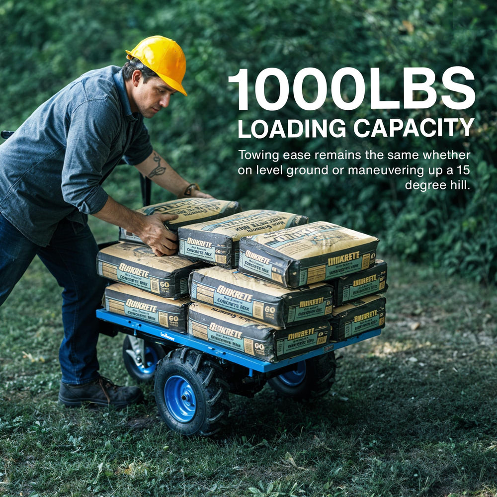 Landworks cargo bed detail showing modular panels and dump mechanism, improves versatility