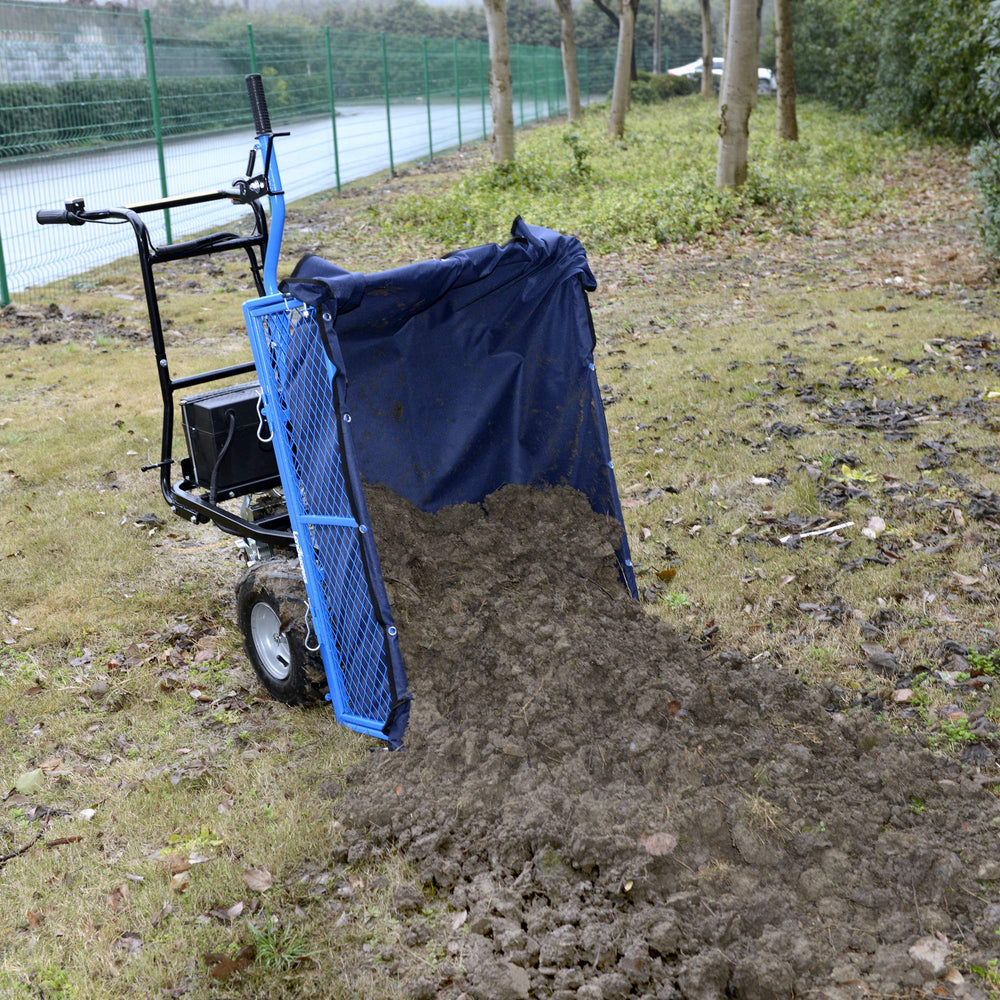 Landworks liner next to rake and bags showing size and loading benefit