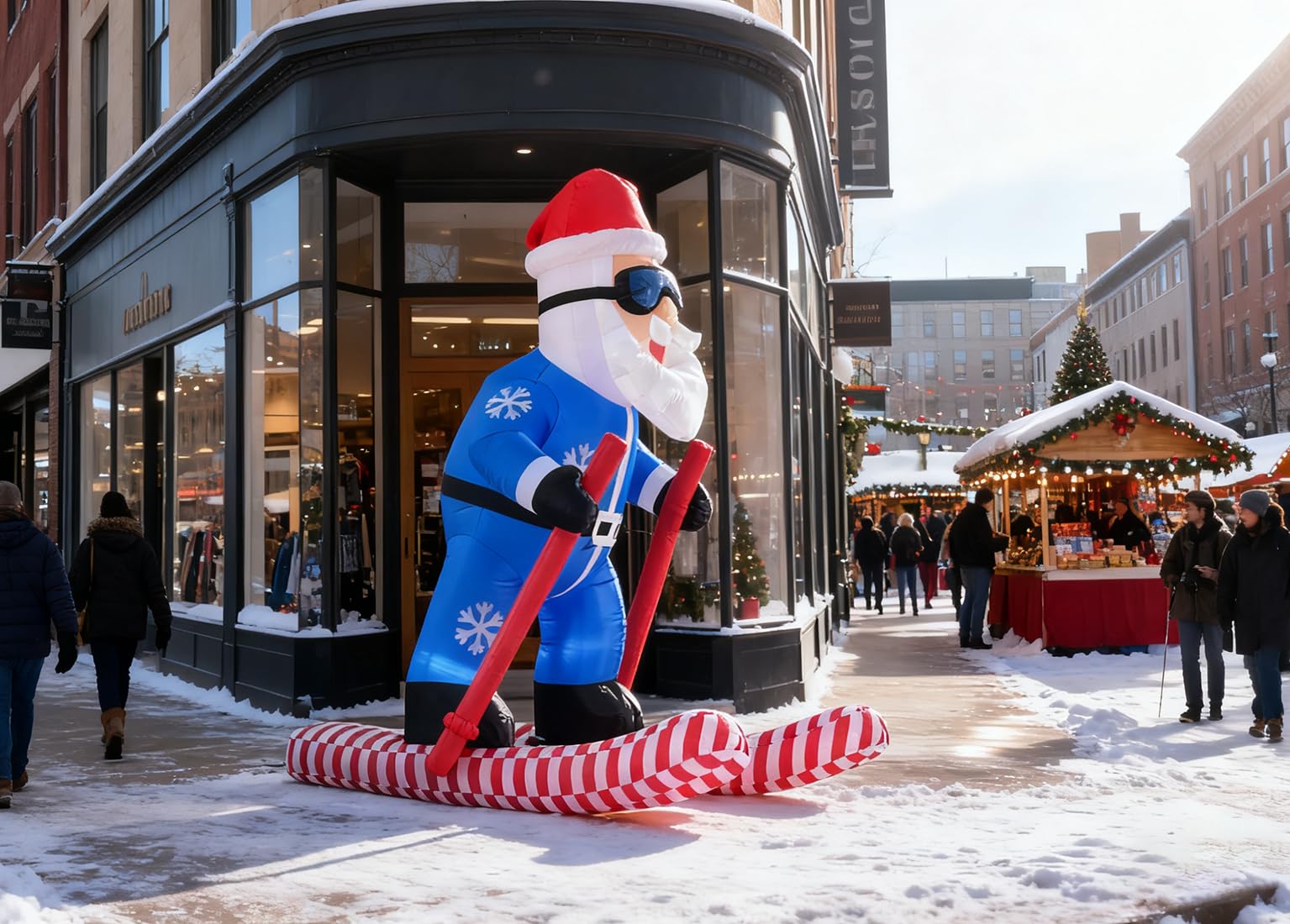 LANGXUN Skiing Santa on a lawn demonstrating festive curb appeal for neighborhood displays