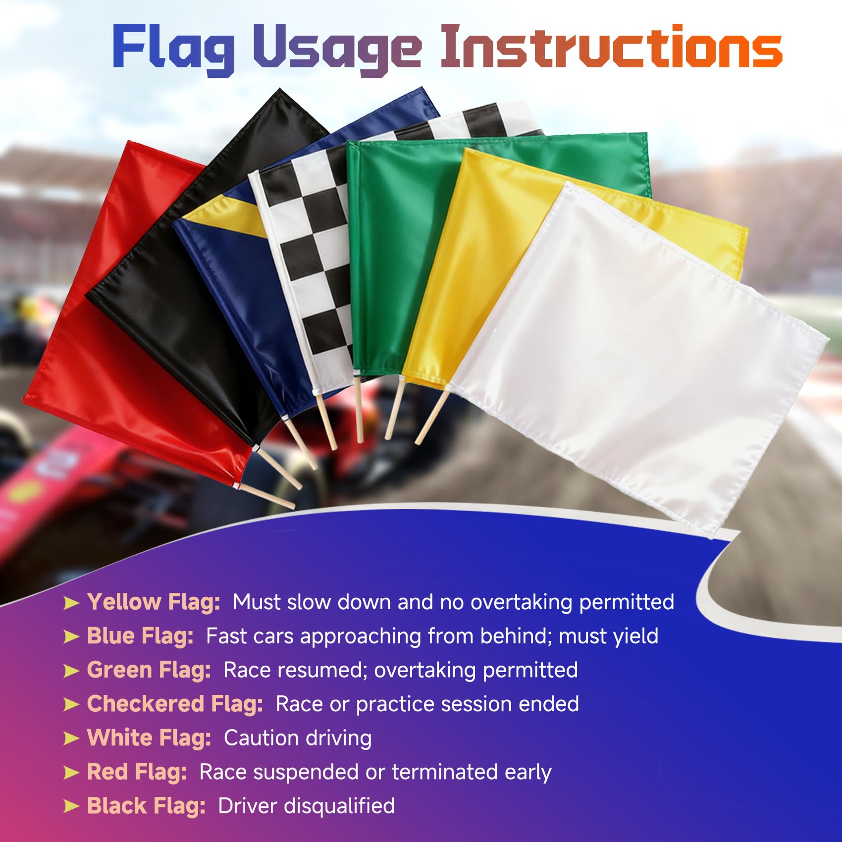 Lanmun flags displayed at a racetrack demonstrating quick identification and practical use