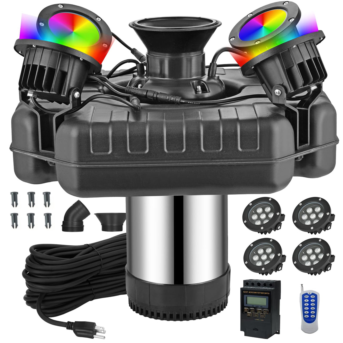 Lanmun front view of floating fountain showing full unit and stability