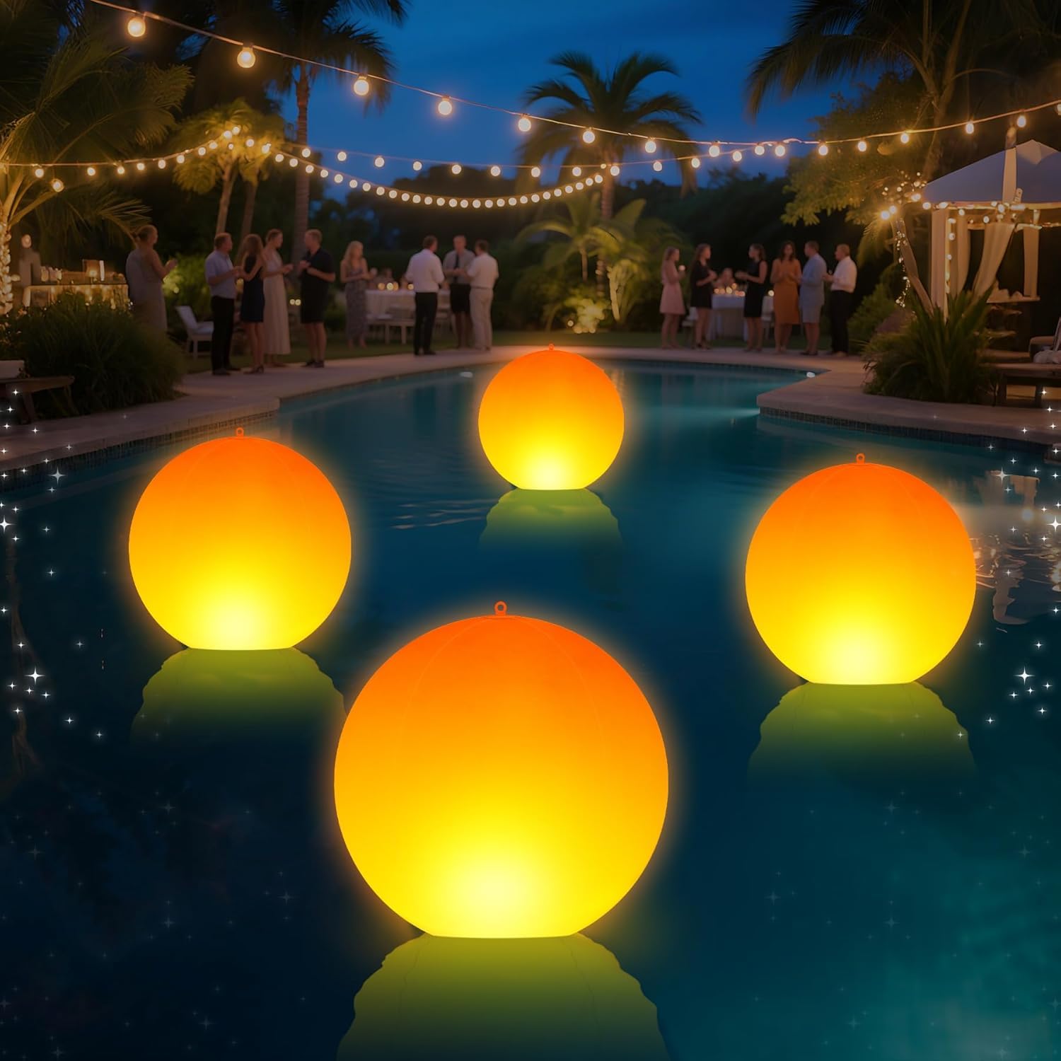 LanPool front view of floating flame globe showing warm glow and ambiance