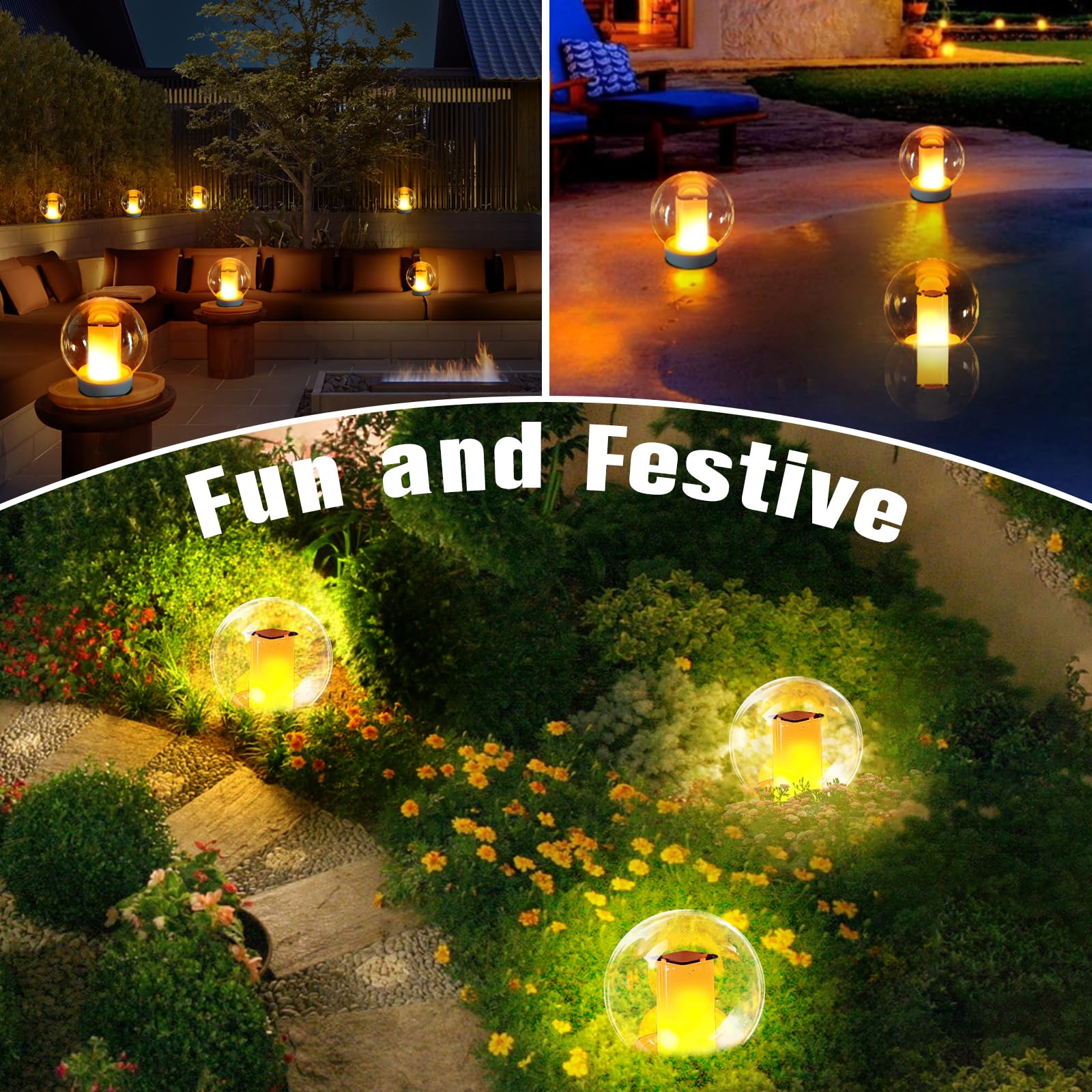 LanPool solar orb on lawn at night enhancing outdoor party atmosphere