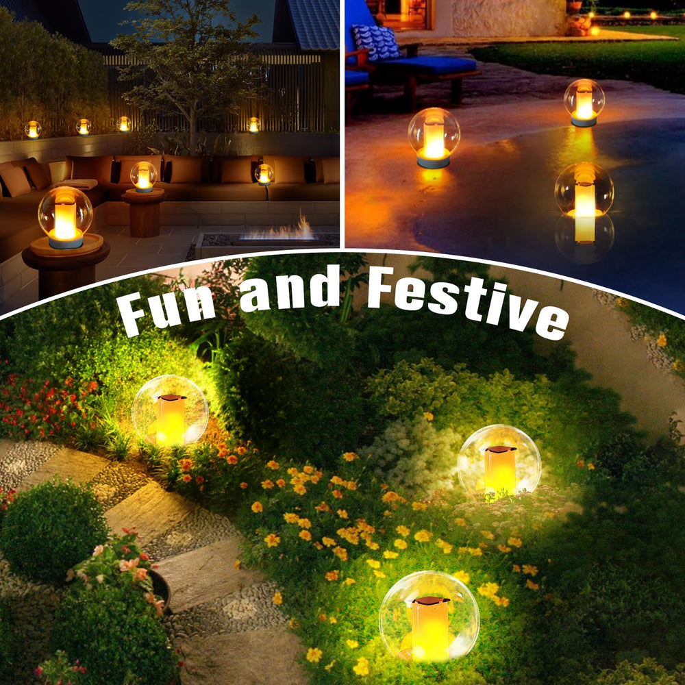 LanPool solar orb on lawn at night enhancing outdoor party atmosphere