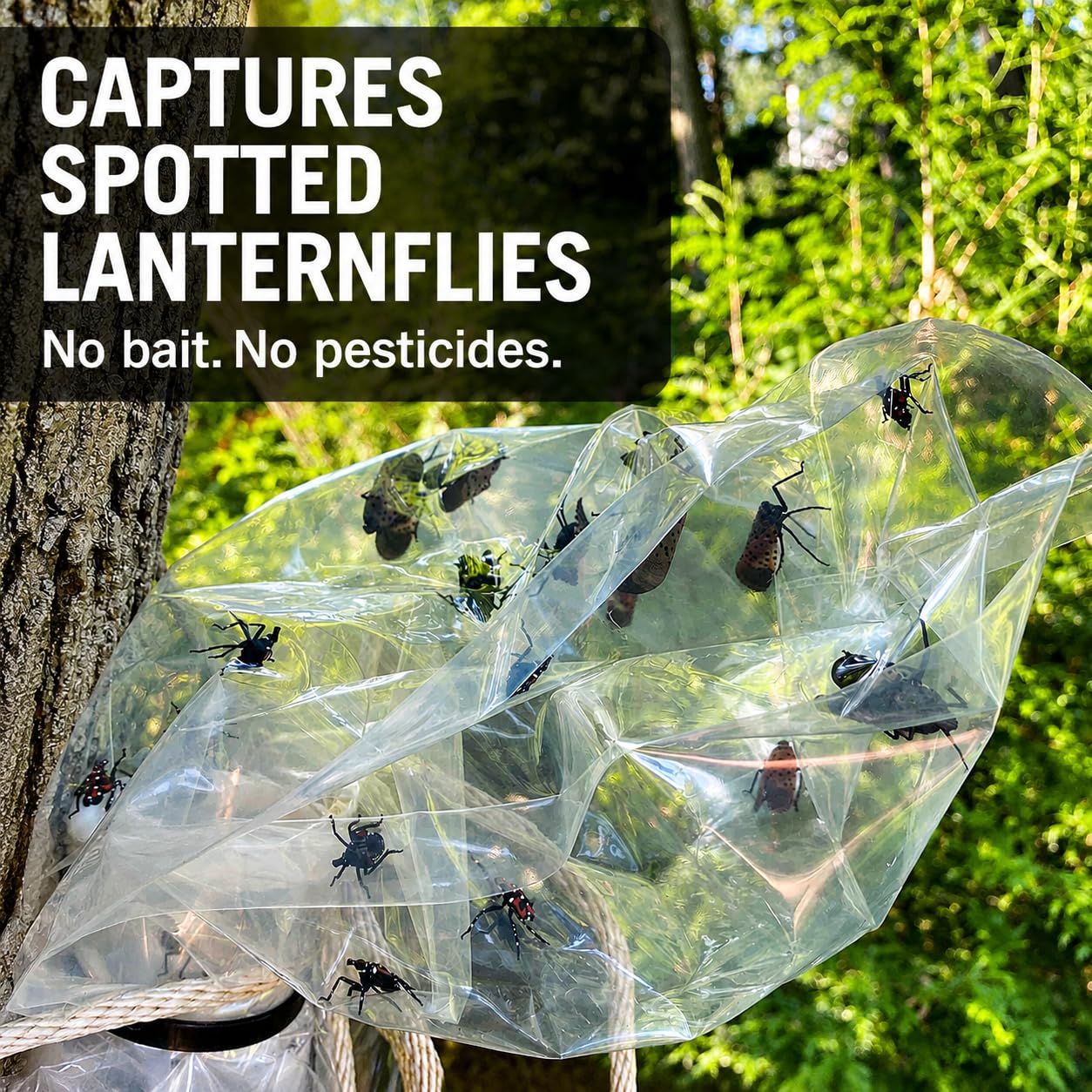 LanternFly Trap Co close-up of collection bag showing secure containment benefit