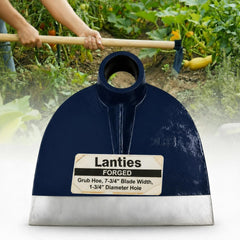 Lanties front view of hoe head showing blade and eye hole for easy replacement