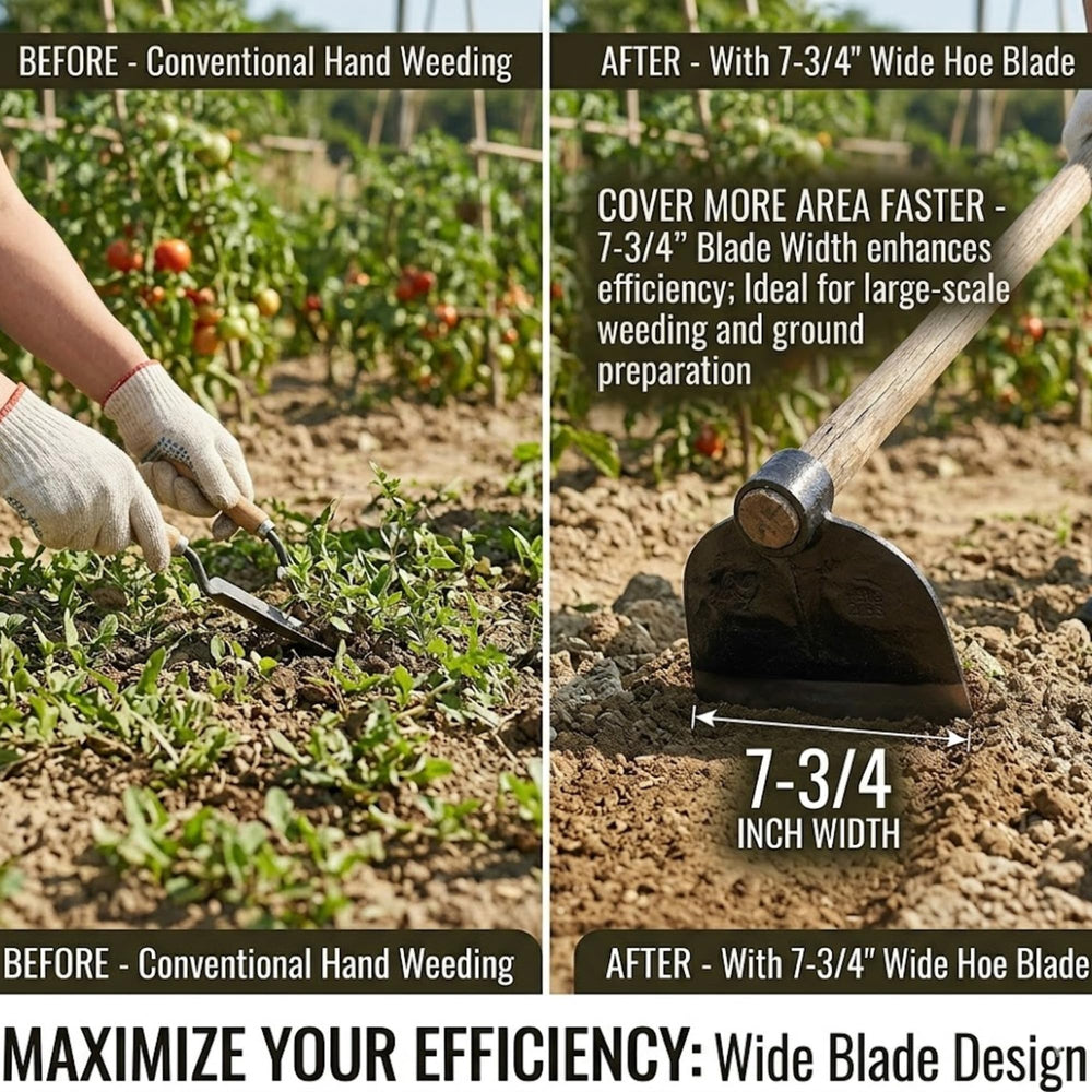 Lanties side profile of hoe head showing blade angle for efficient soil cutting