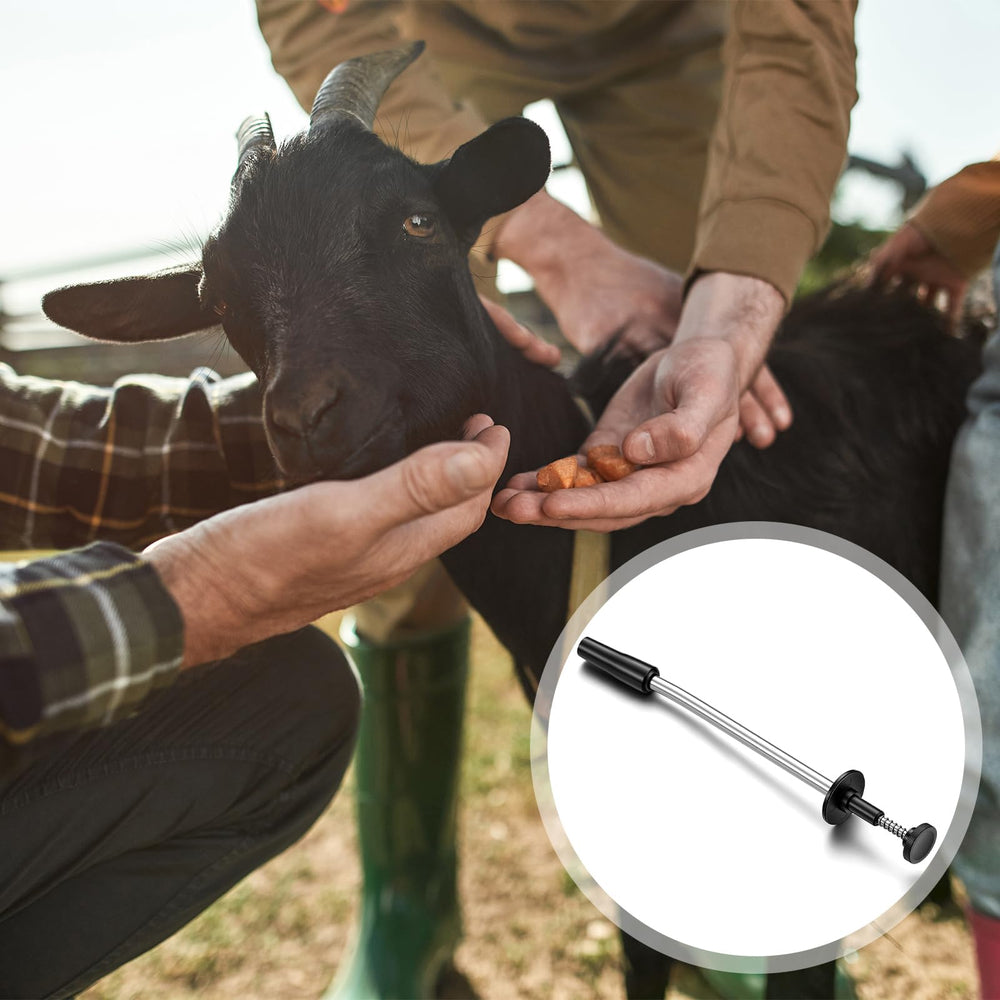 Lanties bolus gun next to ruler showing compact size for portability