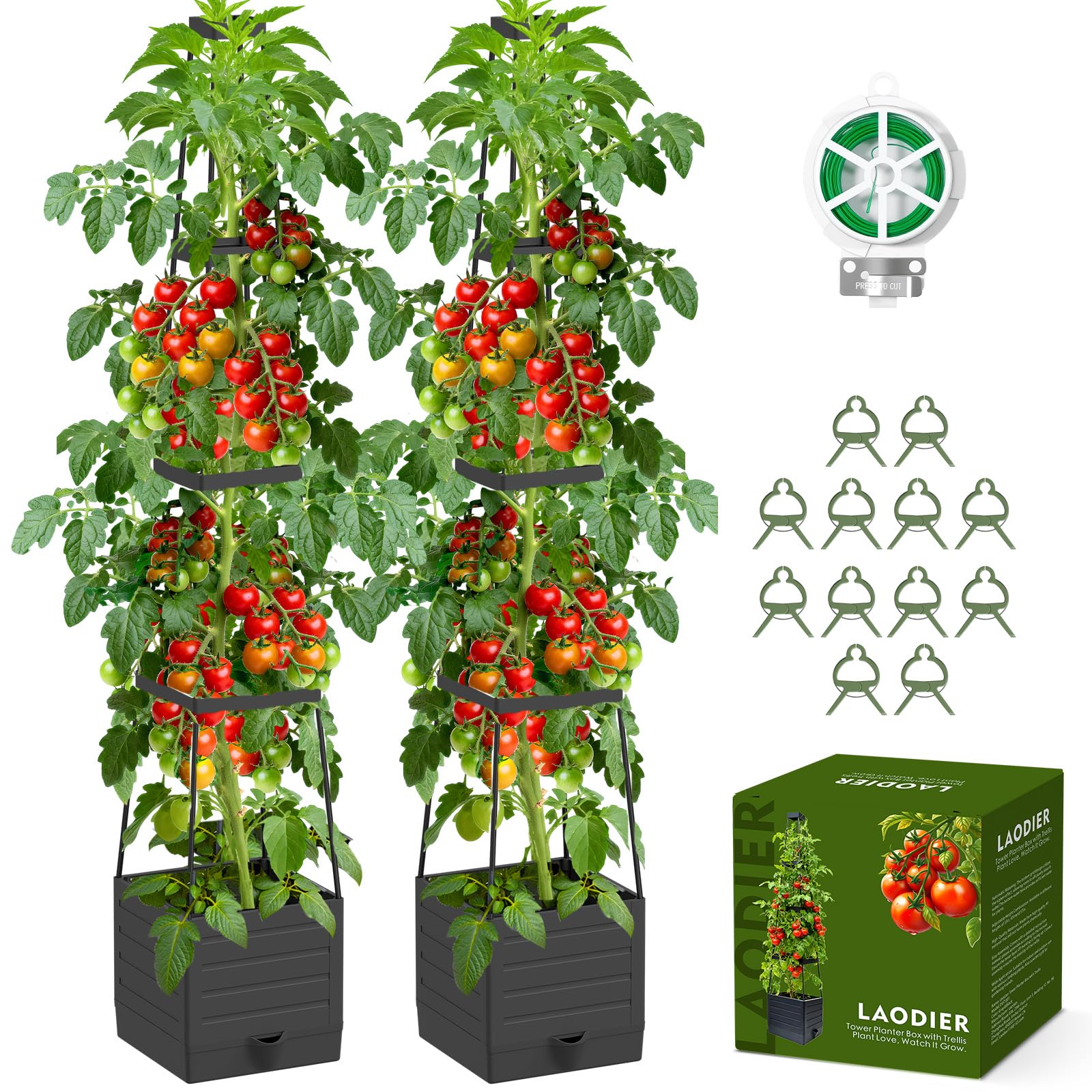 Laodier front view assembled planters showing vertical support and space-saving benefit