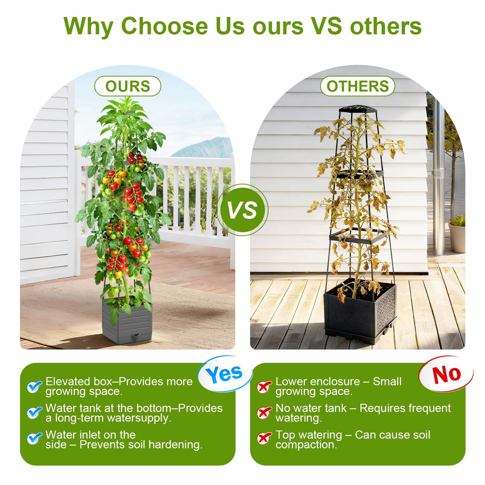 Laodier planters in use on balcony with healthy tomato growth and space saving