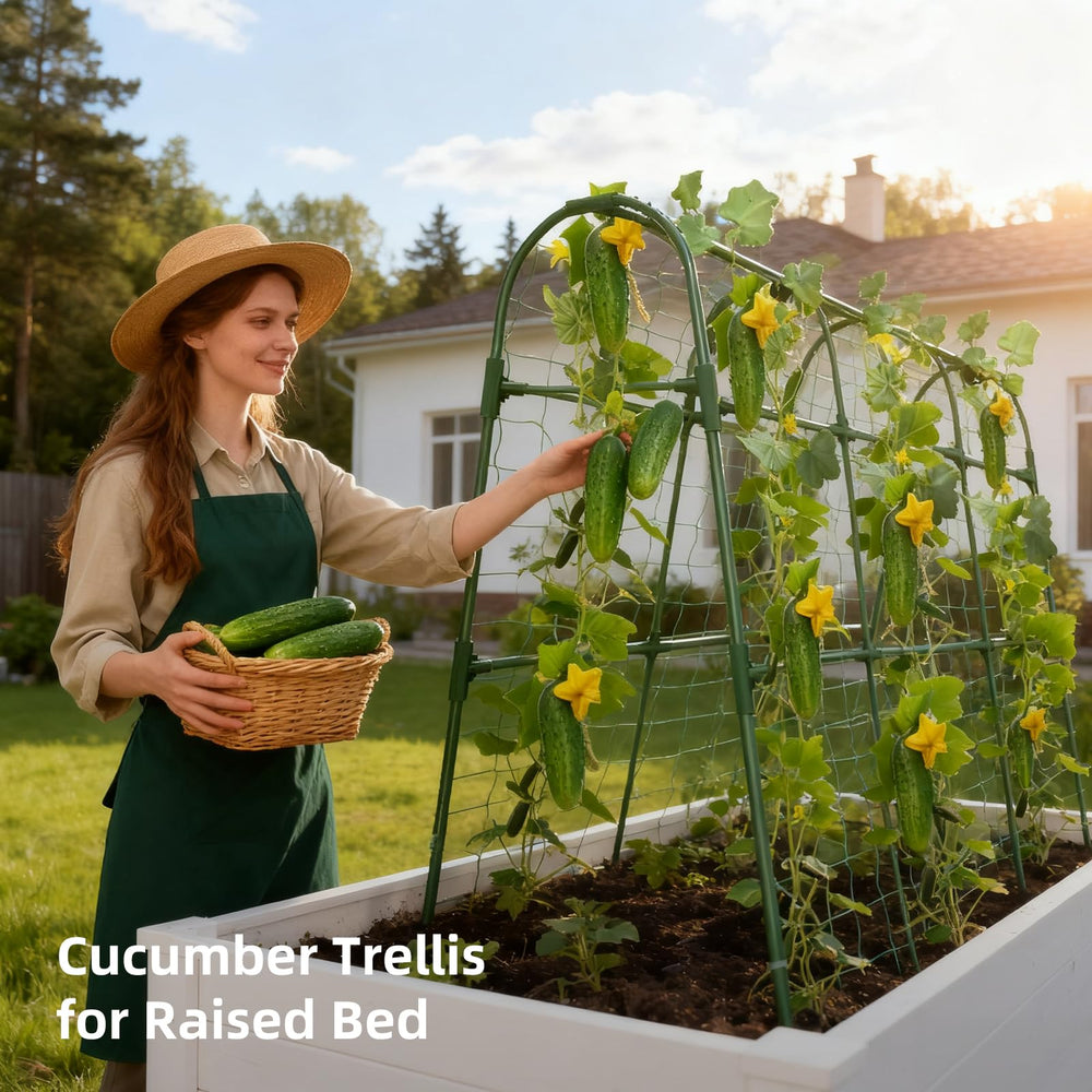 Laodier trellis next to garden tools showing size and scale for bed planning